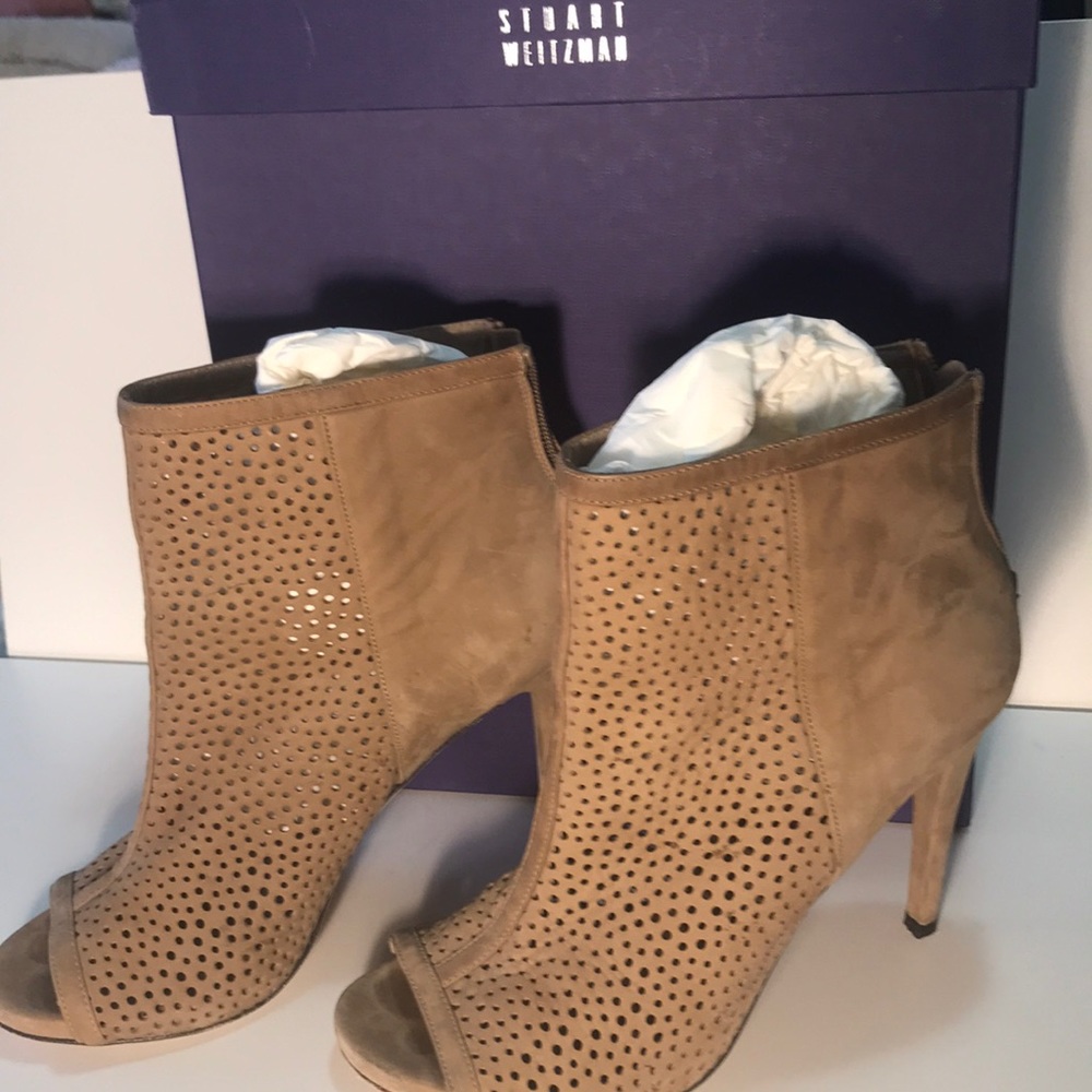 Stuart Weizmann Beige In And Out Perforated Bootie - image 1